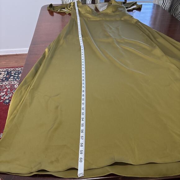 Azazie Bridesmaid Dress Green Size 18 Satin Flutter Sleeve Forest Fairy - Picture 5 of 15